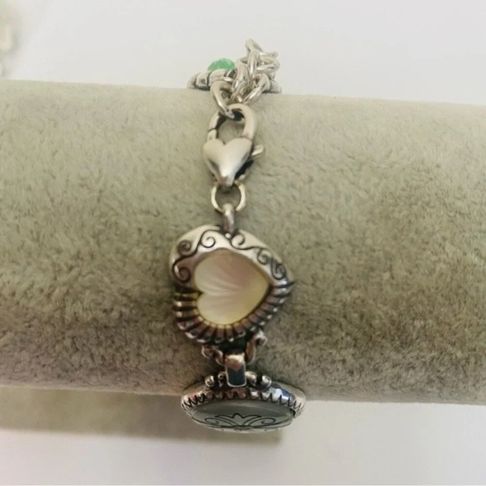 Brighton Stitch in Time Mother of Pearl Heart Charm Rare Bracelet - Picture 4 of 7